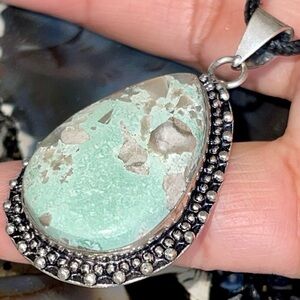 Teal Green Variscite- Utahlite Pendant 2"